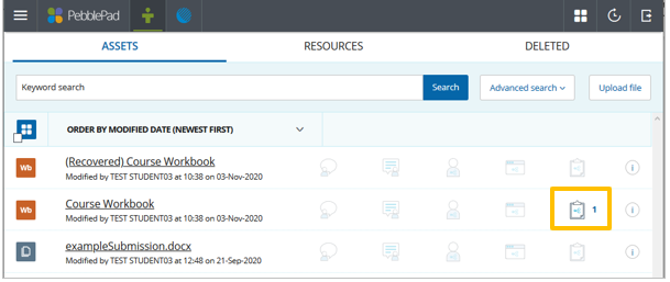 the feedback icon displaying on a submitted workbook