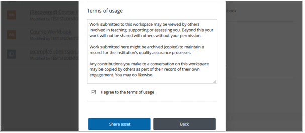 The terms of usage message