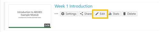 An example video thumbnail with the edit option displayed and highlighted.