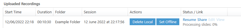 uploaded recordings panel