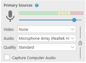 Primary Source panel of the panopto recorder