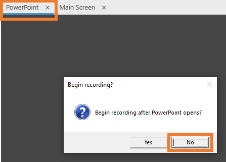 begin recording after powerpoint starts dialogue with NO highlighted