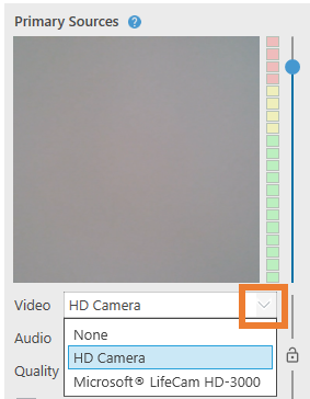 primary source panel with a video source selected,showing the camera viewer