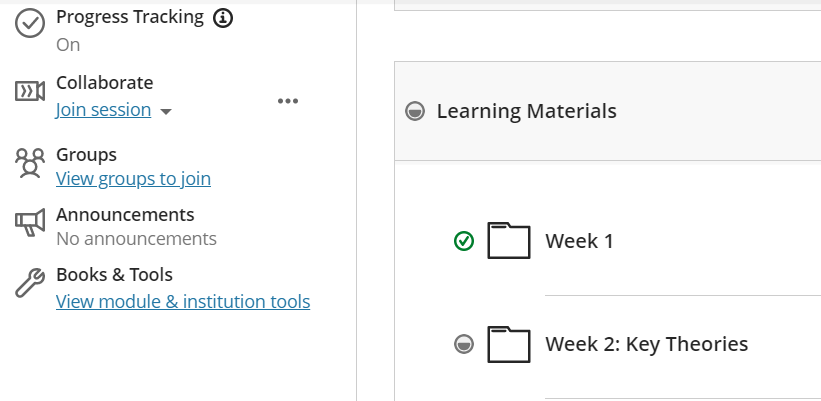 progress tracking in students view, showing one folder completed and one folder started