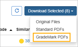 GradeMark PDF option highlighted on download selected menu